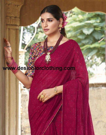 Dark Pink Plain Georgette Saree