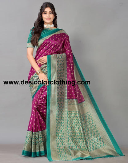 Wine Printed Silk Saree