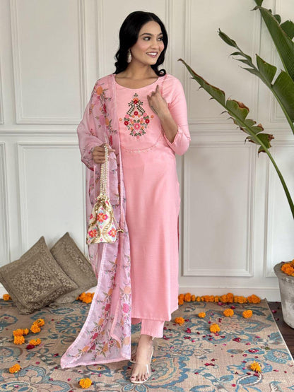 Product Image - Elegant Embroidered Kurti Set with Silk Dupatta