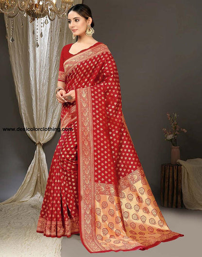 Red Jacquard Silk Saree