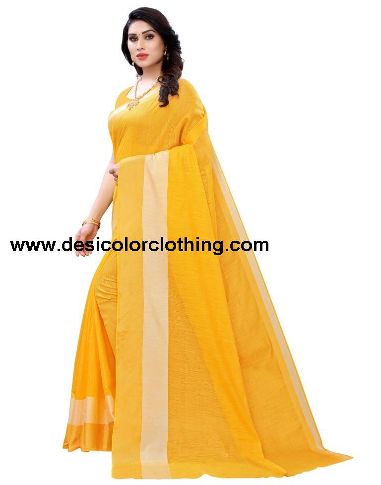Yellow Coloured Poly Cotton Self Woven Casual saree