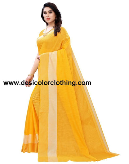 Yellow Coloured Poly Cotton Self Woven Casual saree