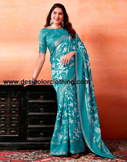 Blue Silk Printed Sarees