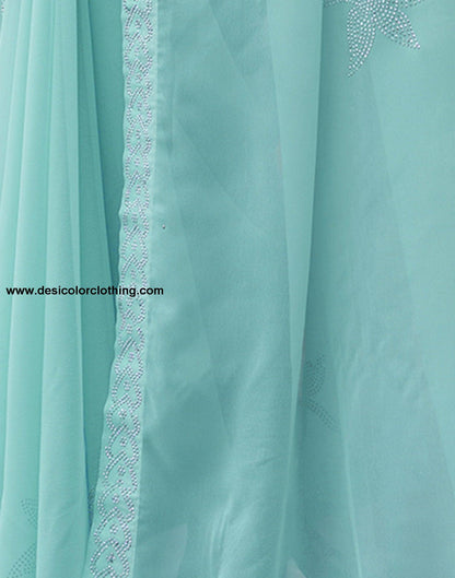 Turquoise Swarovski Georgette Stone Work Saree