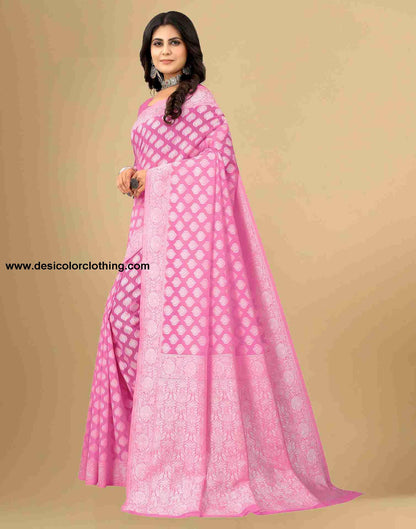 Pink Cotton Plain Saree