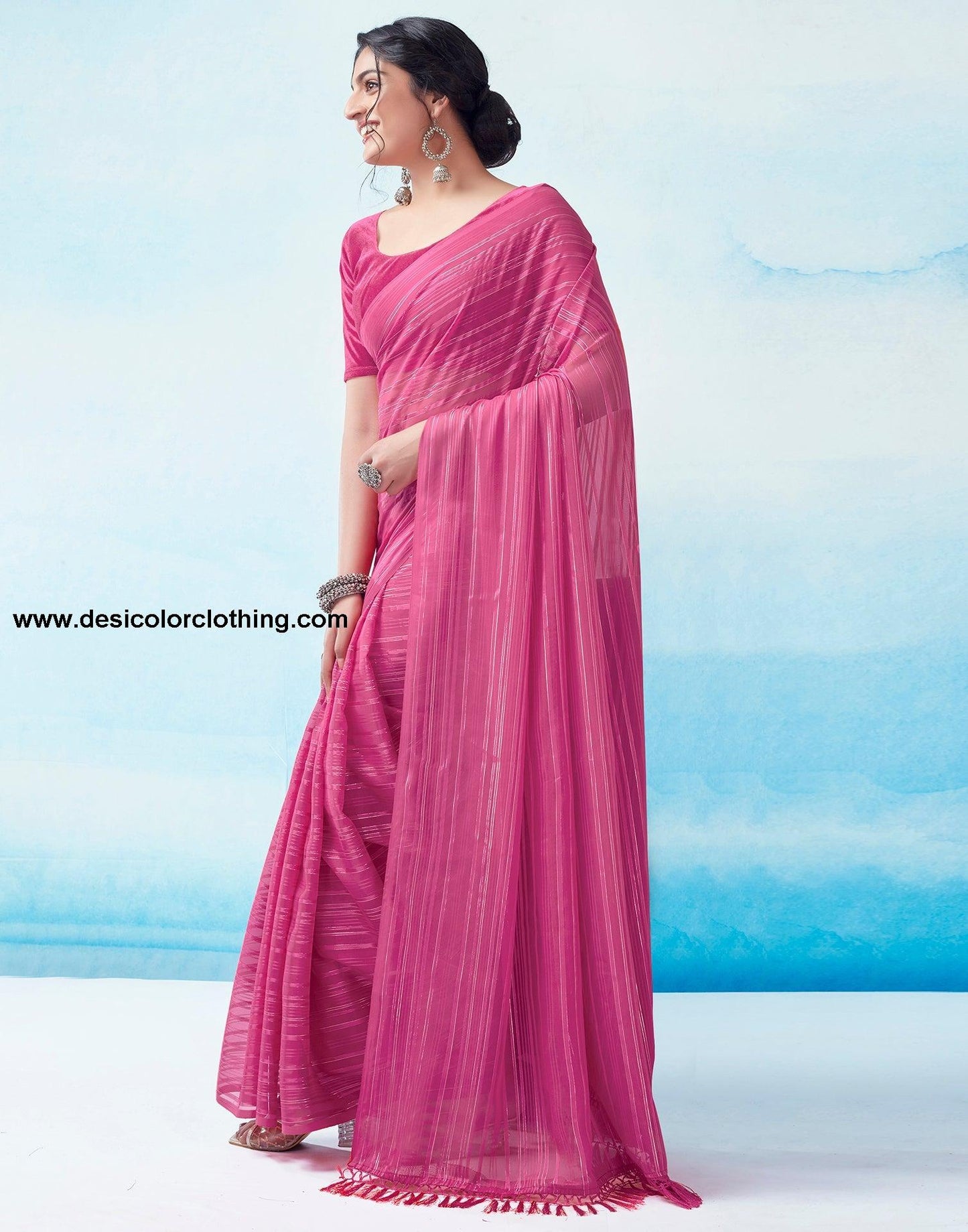 Rani Pink Georgette Plain Saree