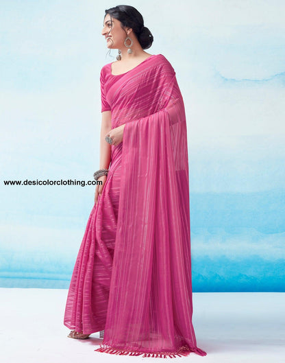 Rani Pink Georgette Plain Saree