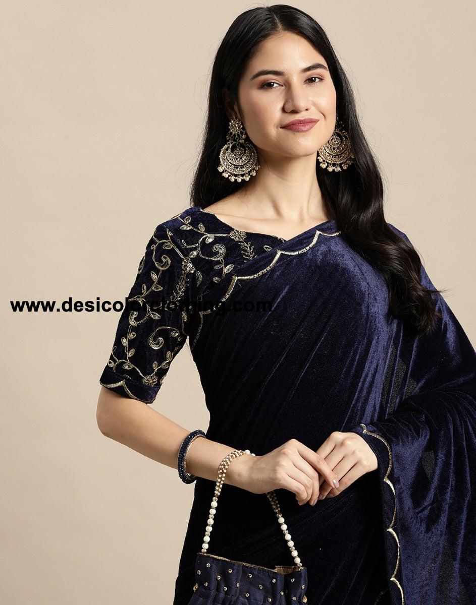 Blue Velvet Saree