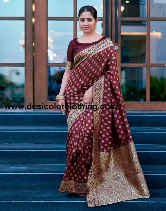 Dark Maroon Silk Weaving Saree