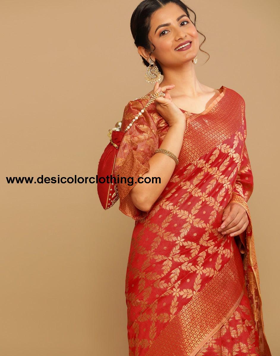 Red Coloured Banarasi Cotton Silk Saree