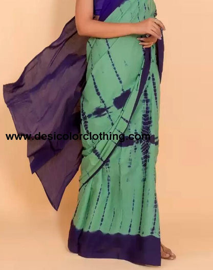 Dusty Green and Navy Blue Tie And Dye Saree