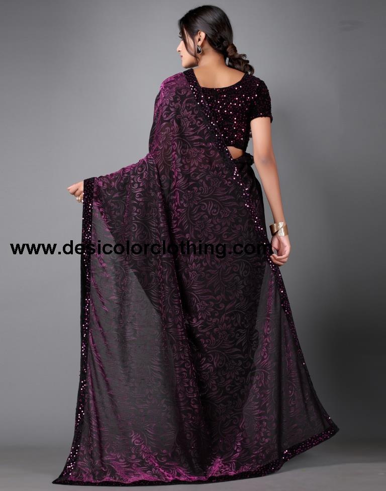 Wine And Black Woven Saree | 2324S212