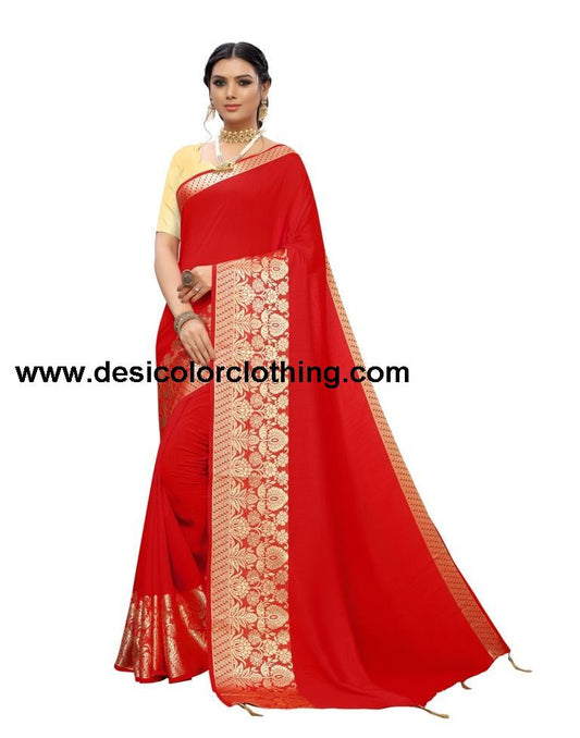 Red Coloured Tussar Poly Silk Jacquard Partywear saree