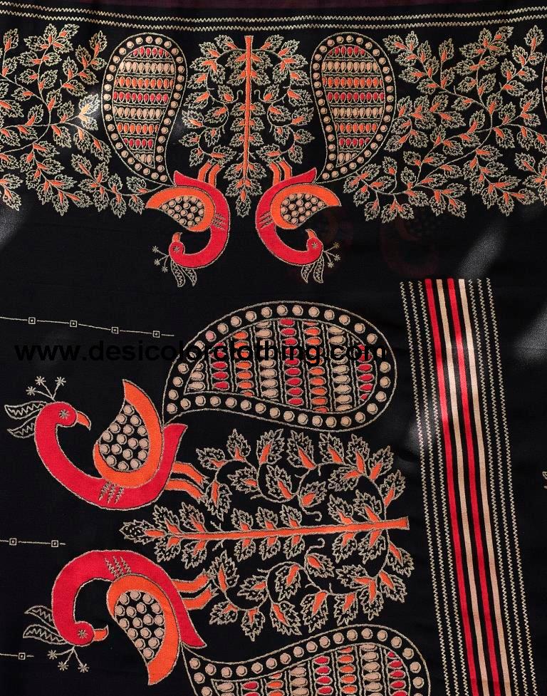 Black Cotton Printed Saree