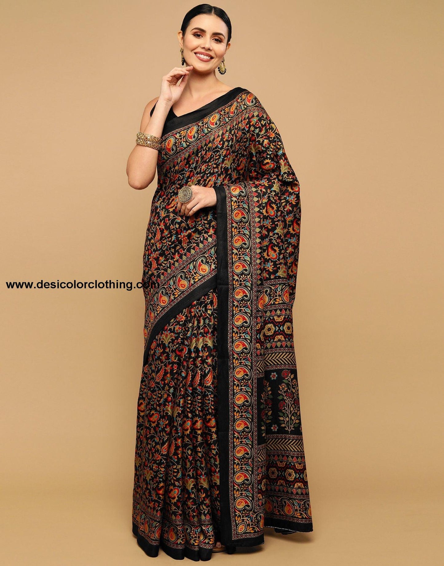 Black Printed Silk Saree