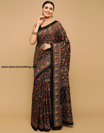 Black Printed Silk Saree