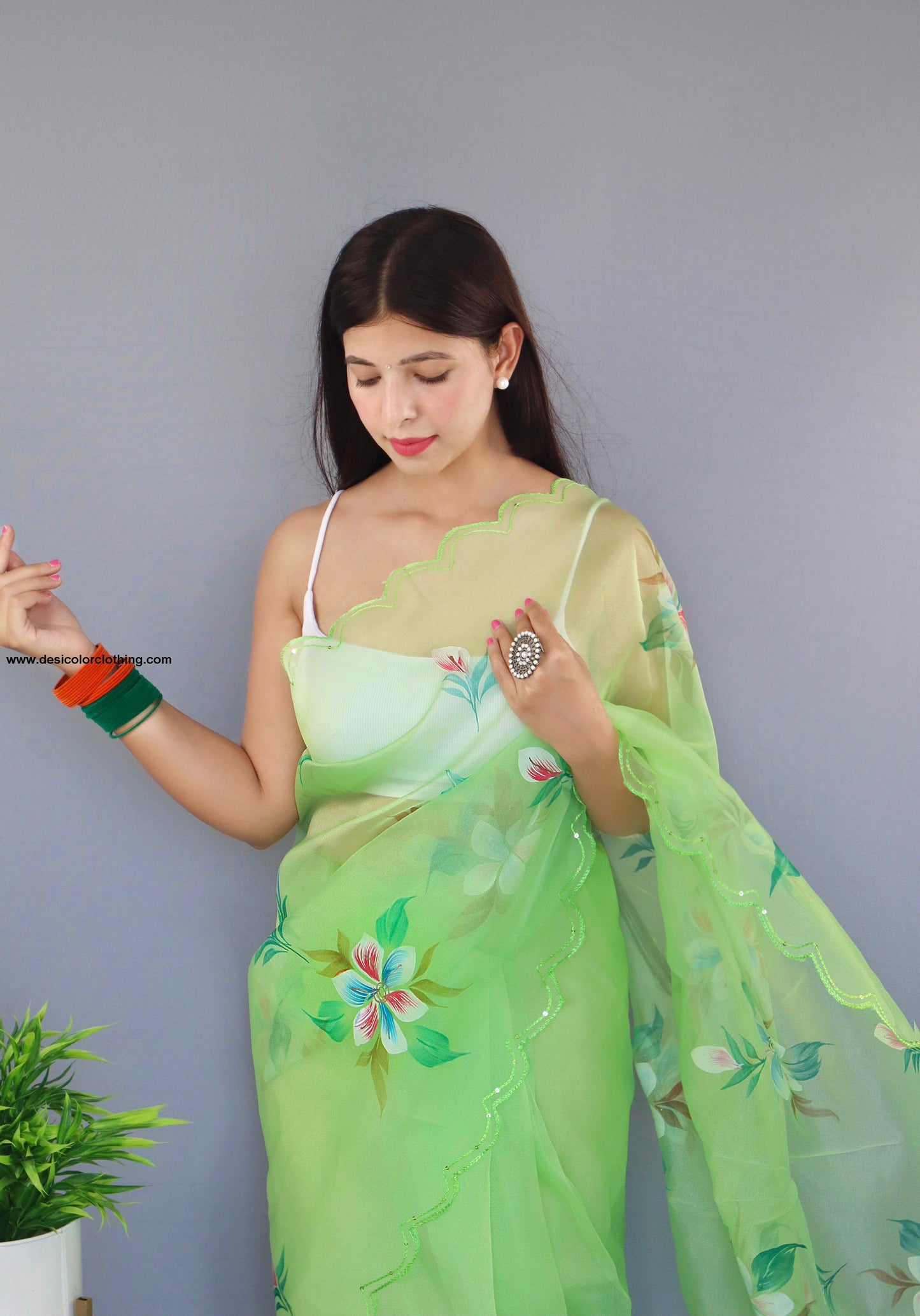 Beautiful Hand-Painted Organza Silk Saree – A Blend of Artistry and Elegance