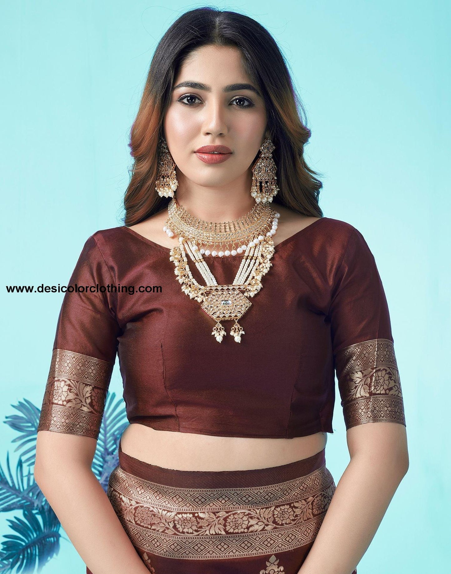 Brown Jacquard Silk Saree