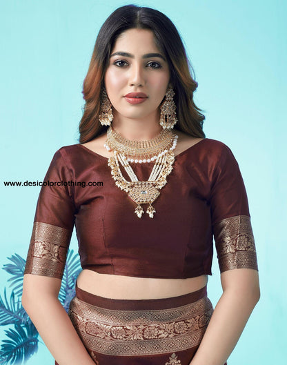 Brown Jacquard Silk Saree