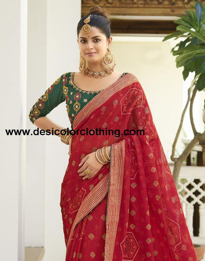 Red Chiffon Bandhani Saree