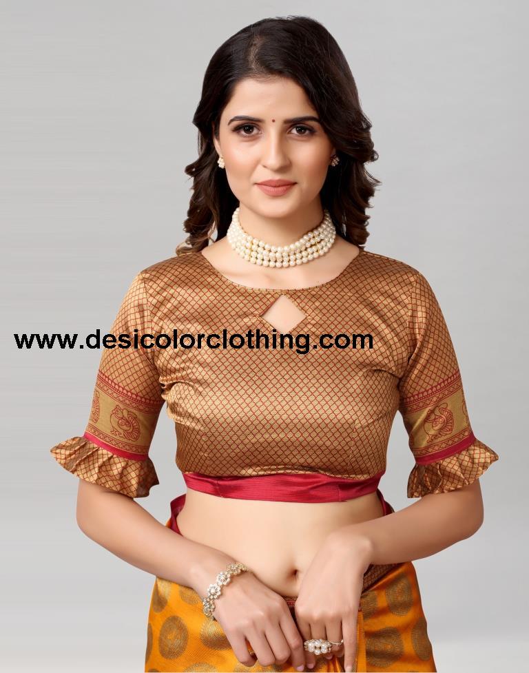 Turmeric Yellow Coloured Poly Silk Printed Saree | SLV2228S125