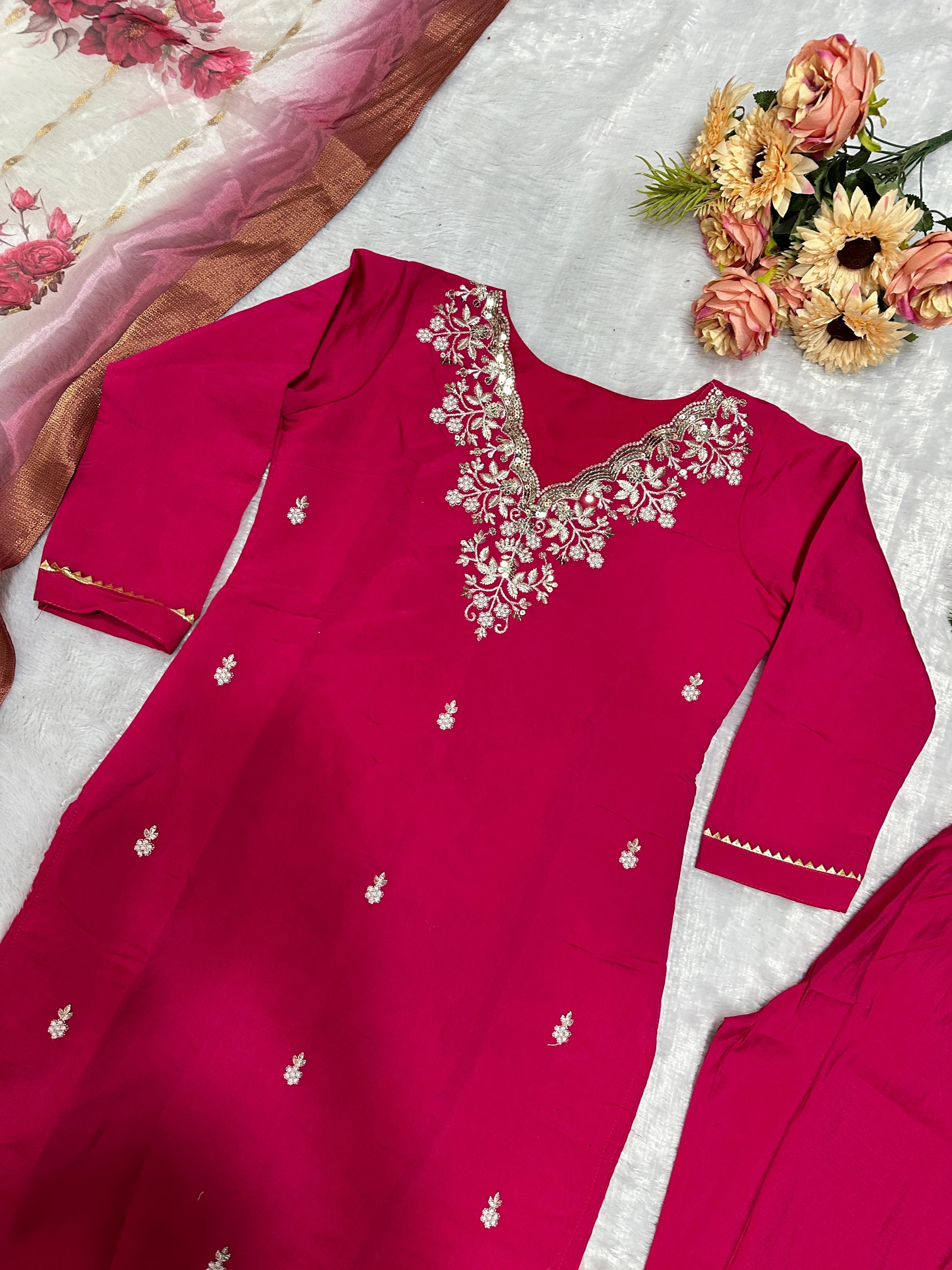 Product Image - Designer Party Wear Top and Pant Set with Fancy Dupatta