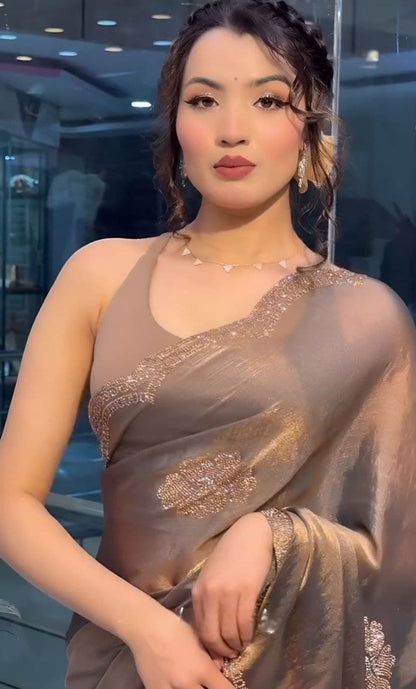 Product Image - Designer Two Tone Golden Diamond Saree
