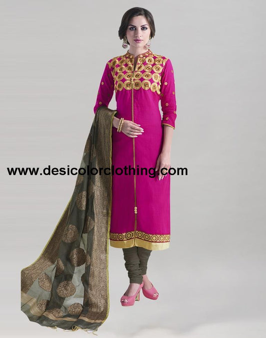 Pink Khadi Cotton Embroidered Unstitched Salwar Suit