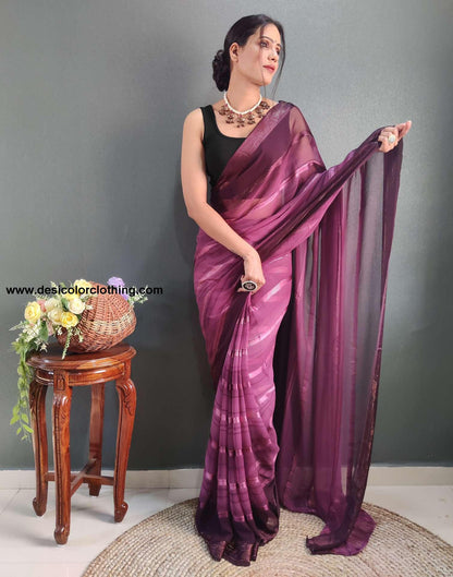 Purple Weaving Georgette Pre-draped Saree