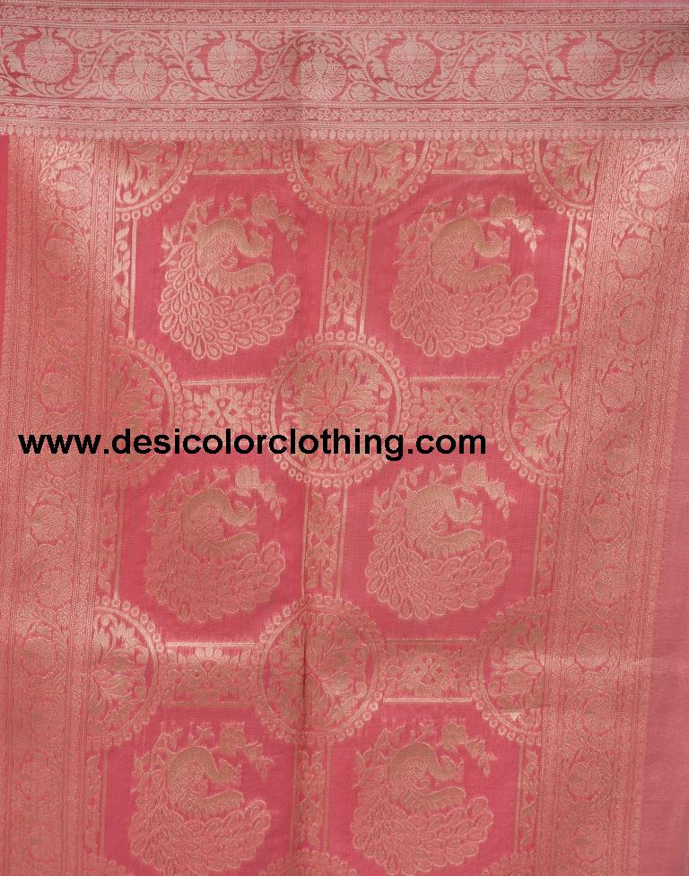 Rose Pink Organza Woven Saree