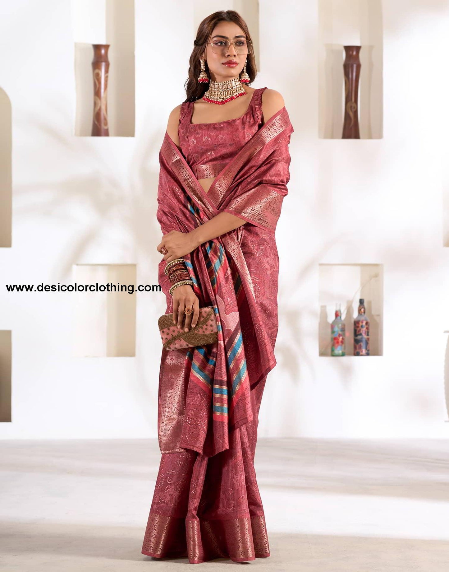 Pink Silk Printed Saree