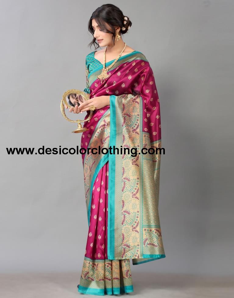 Wine And Beige Silk Saree