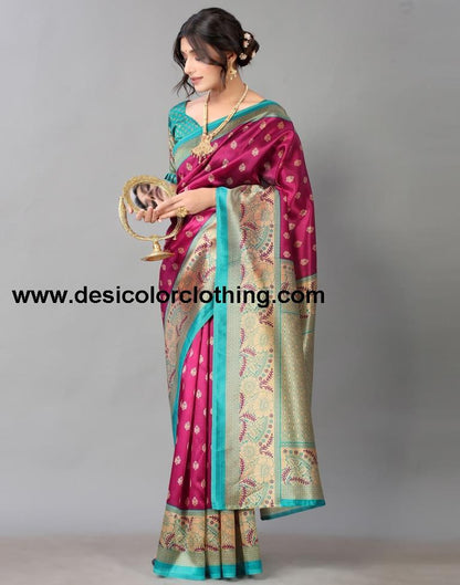 Wine And Beige Silk Saree
