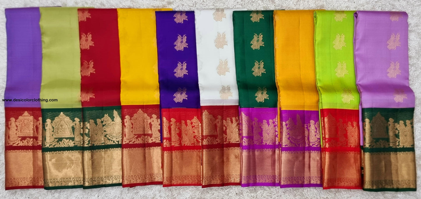 Kanchipuram 100% Pure Handwoven 1G Gold Zari Korvai Silk Saree with Big Border