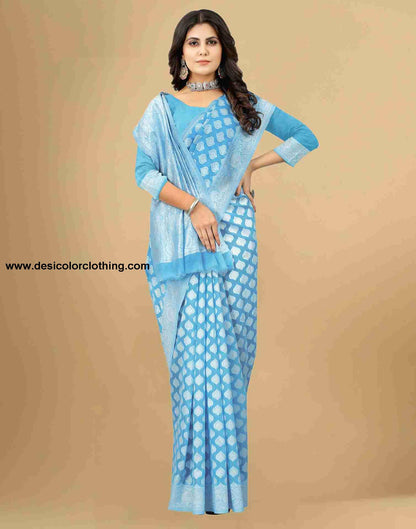 Blue Cotton Plain Saree