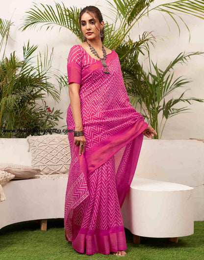 Rani Pink Cotton Printed Saree