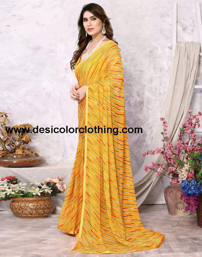 Turmeric Yellow Chiffon Leheriya Printed Saree