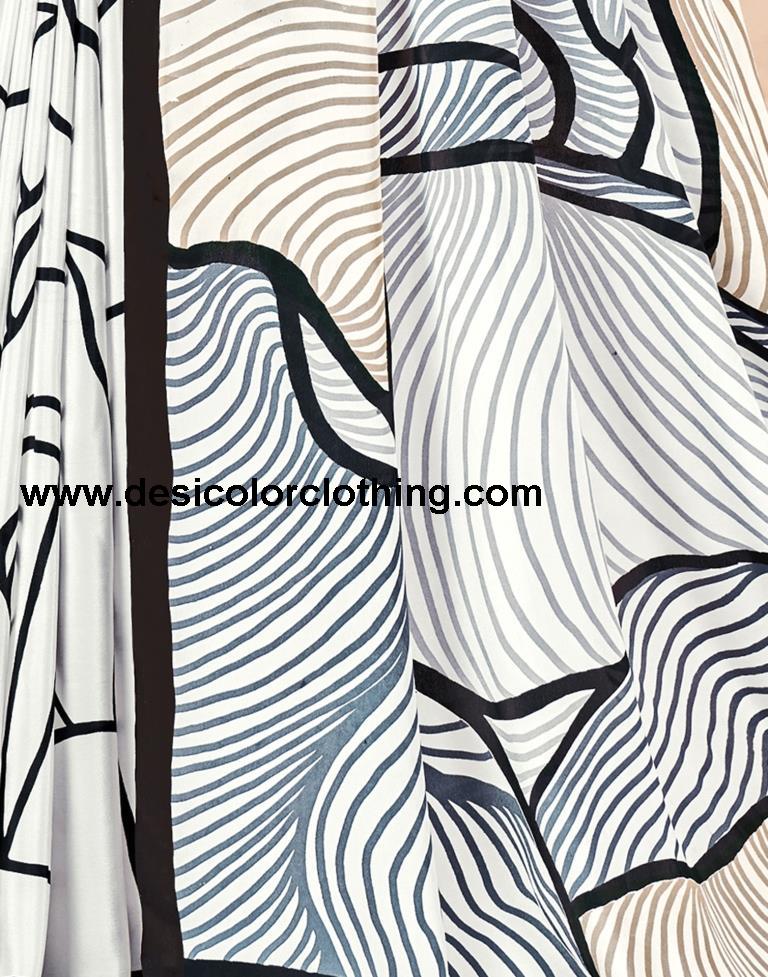 White Silk Printed Sarees