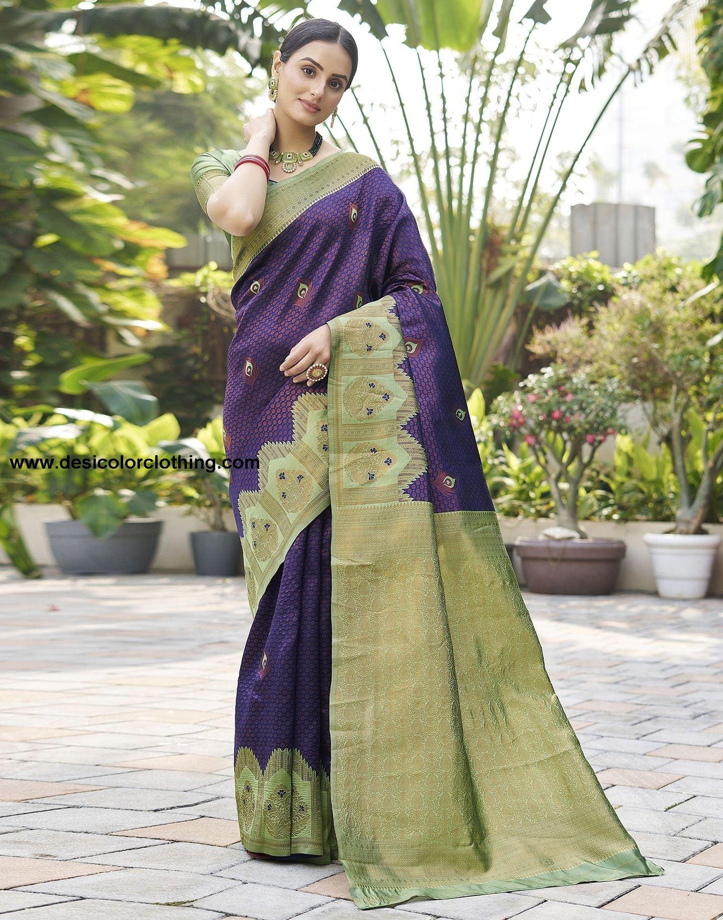 Pista Green Jacquard Silk Saree