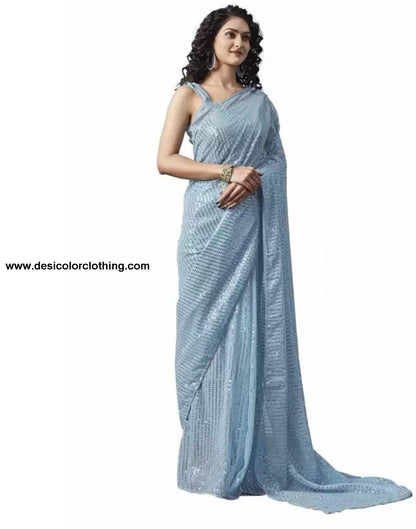 Sky Blue Sequence Saree