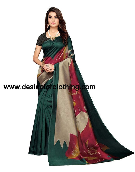 Turquoise Blue Coloured Poly Silk Printed Casual saree