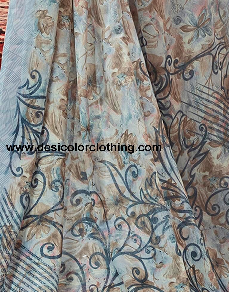 Brown Georgette Printed Sarees