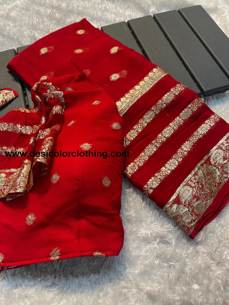 Viscose Georgette Saree with Contrast Blouse