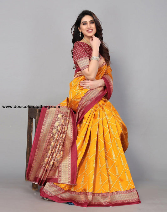 Yellow Banarasi Silk Saree