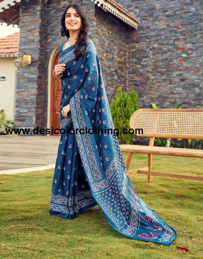 Rama Blue Cotton Printed Ready To Wear
