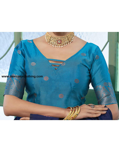 Blue Banarasi Silk Woven Saree