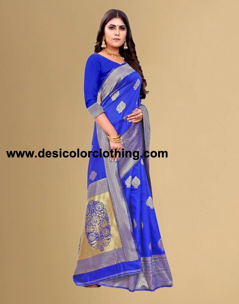 Royal Blue Jacquard Banarasi Silk Saree