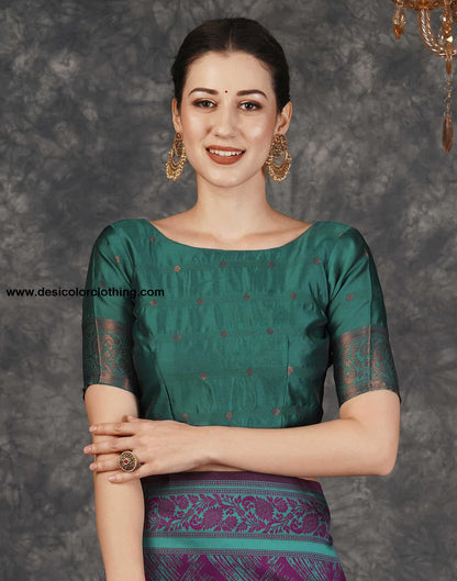 Teal Green Silk Woven Banarasi Saree