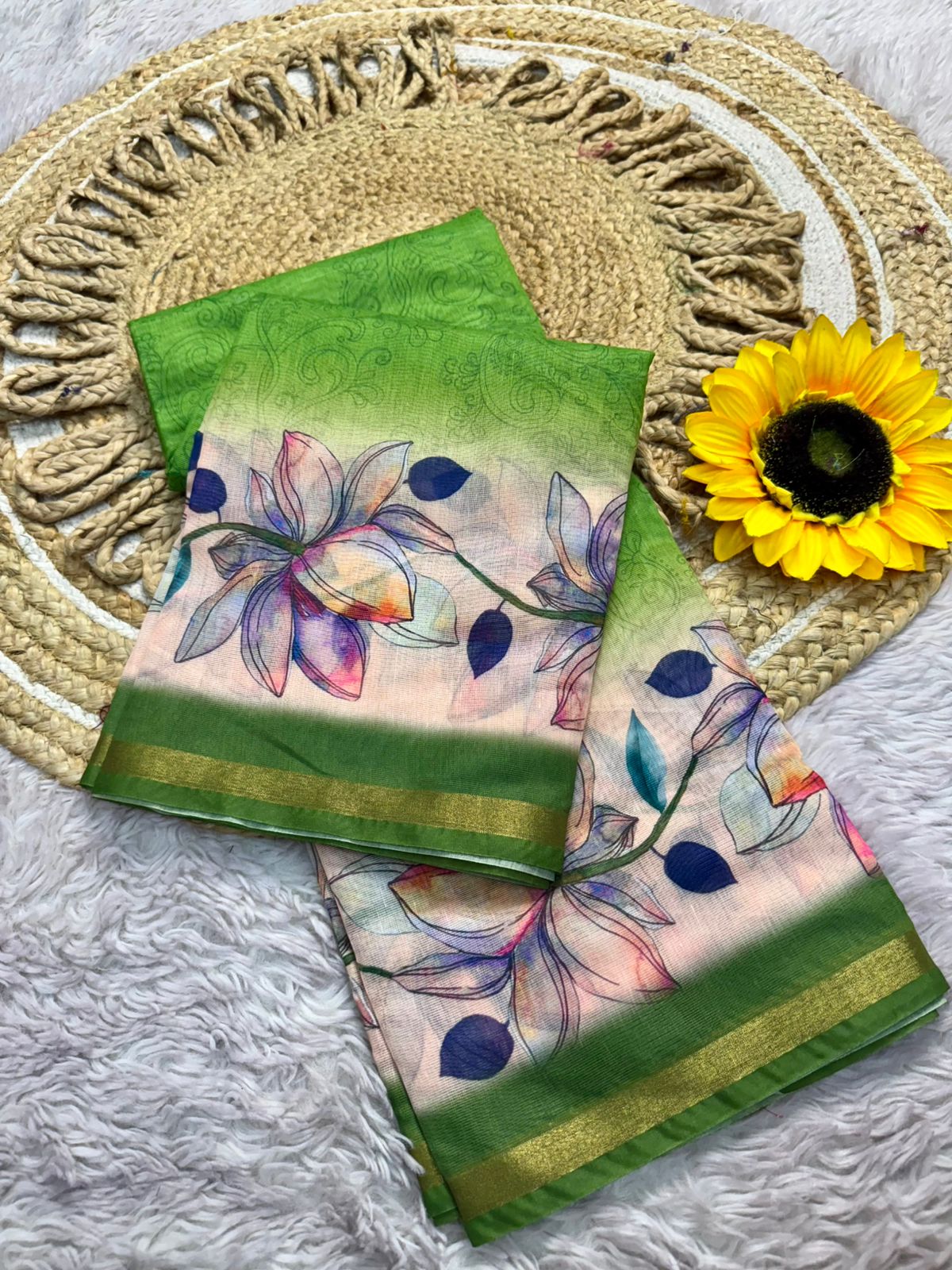 Product Image - Designer Dola Silk Saree with Floral Weave and Contrast Border