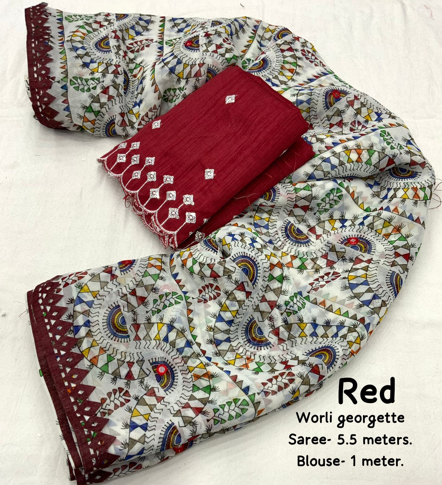 Product Image - Elegant Worli Georgette Saree with Aari Mirror Work